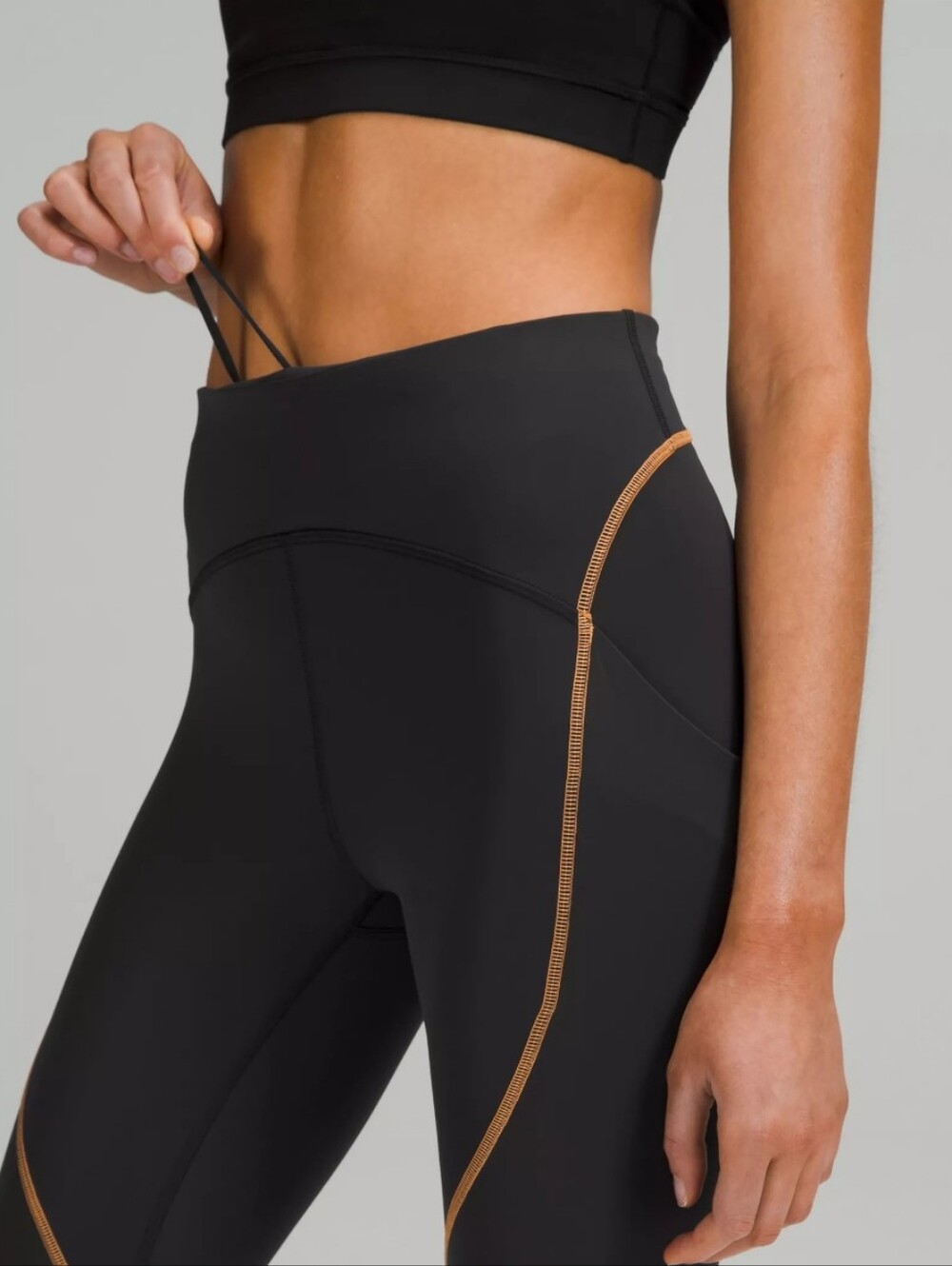 lululemon🛍 athletica Black High-Rise Leggings with Tan Contrast Stitching